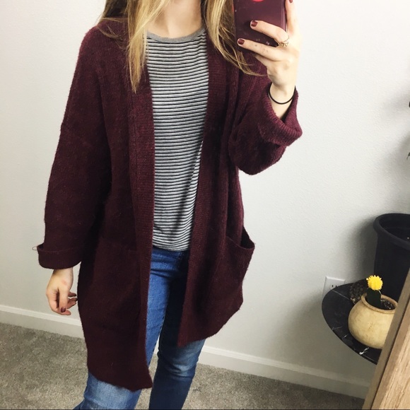burgundy oversized cardigan